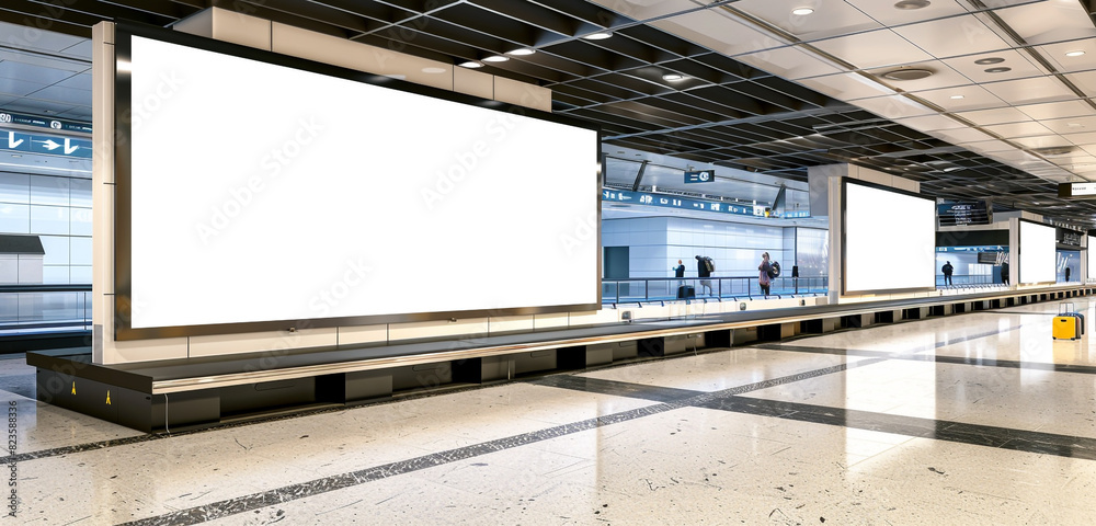Naklejka premium Near a city arts center, chic vertical blank billboards attract viewers of cultural events.