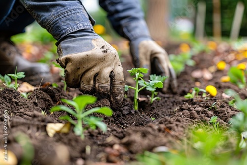 Person Planting Plant in Garden photo