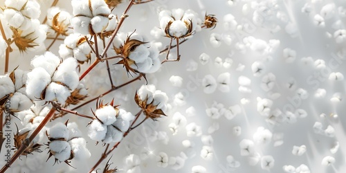 Cotton Plant Closeup with Fluffy Texture on White Background in Sunlight. Concept Nature  Macro Photography  Close-up Shots  Textures  Sunlight