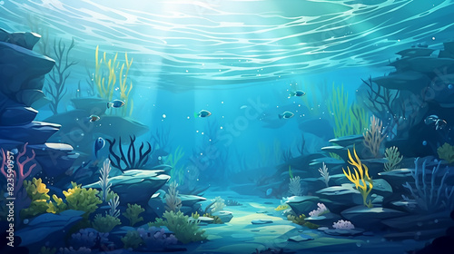 Tranquil Underwater World with Seaweeds - Panoramic Seascape Vector Illustration © Spear