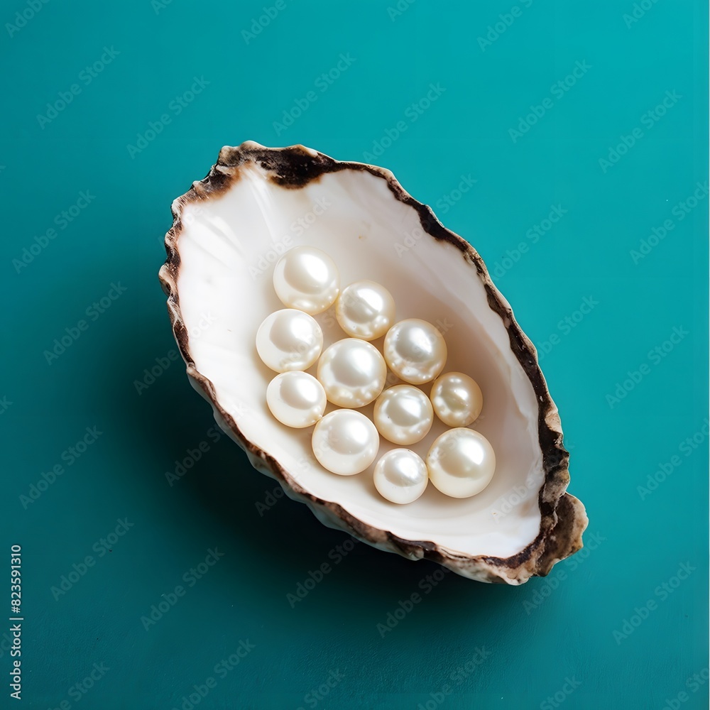 pearl in shell on blue background pearl in shell on blue background