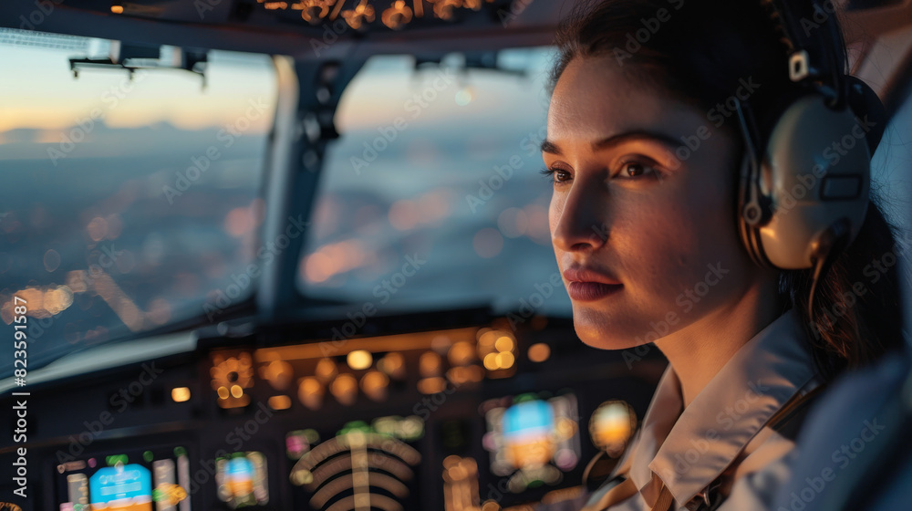 A woman piloting a plane with her eyes closed A woman piloting a plane with her eyes closed