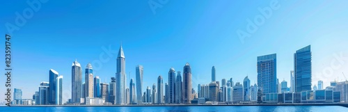 A panoramic view of the city skyline  showcasing tall buildings and skyscrapers