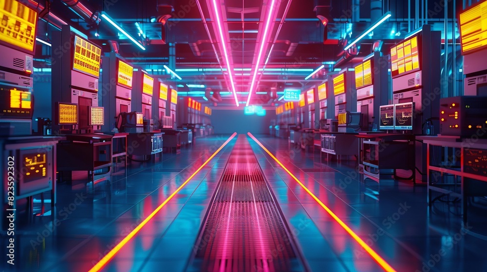 Modern factory with advanced industrial automation control systems managing production Modern factory with advanced industrial automation control systems managing production