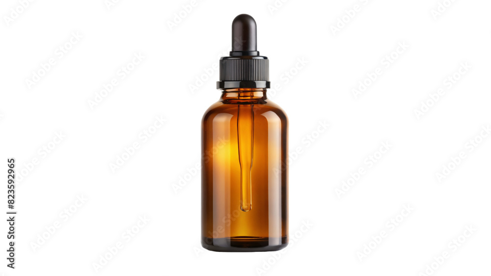 A brown glass dropper bottle, isolated on a white background A brown glass dropper bottle, isolated on a white background