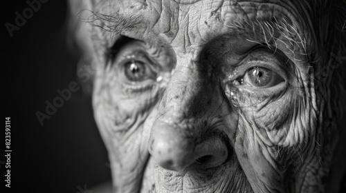 Wallpaper Mural A black and white portrait of an elderly person with deep wrinkles and kind eyes, reflecting a lifetime of experiences. Torontodigital.ca