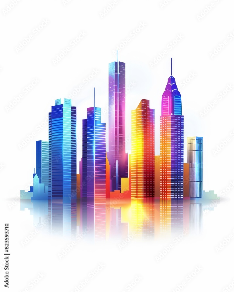 Cityscape in daylight minimalistic vector art of urban skyline with clean lines and vibrant colors Cityscape in daylight minimalistic vector art of urban skyline with clean lines and vibrant colors