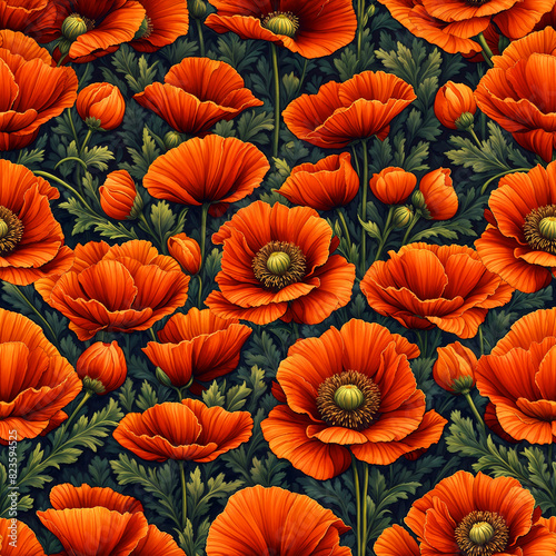 Seamless pattern bright colored background with flowers poppy for wallpaper  banner  flyer  card