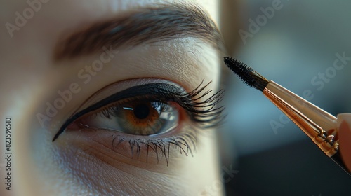 Focus on meticulous eyeliner application by skilled hand.