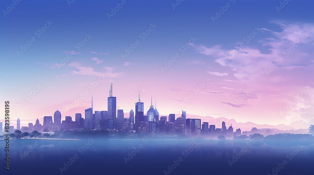Cityscape with a vibrant sunrise and clouds.