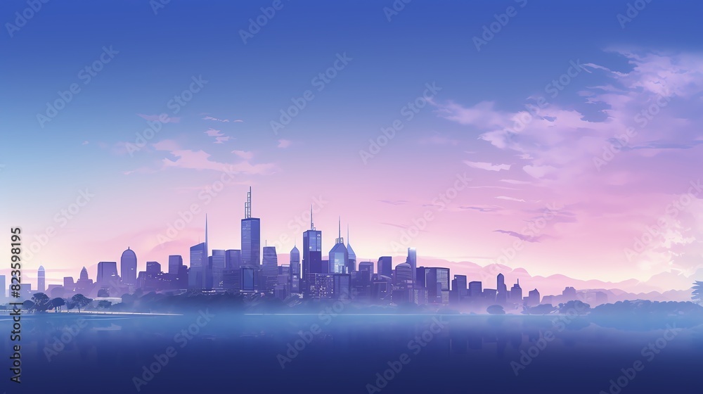 Fototapeta premium Cityscape with a vibrant sunrise and clouds.