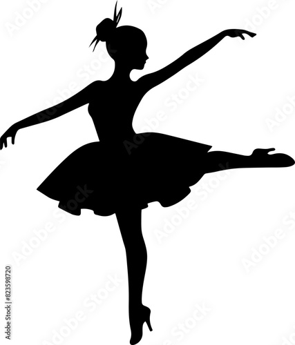 Beautiful ballet dancer is posing, young graceful woman ballet dancer, young ballerina standing in ballet poses silhouette. AI generated illustration.