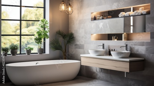 Bathroom. Contemporary bathroom with copyspace. Modern luxurious bathroom. Modern bathroom.