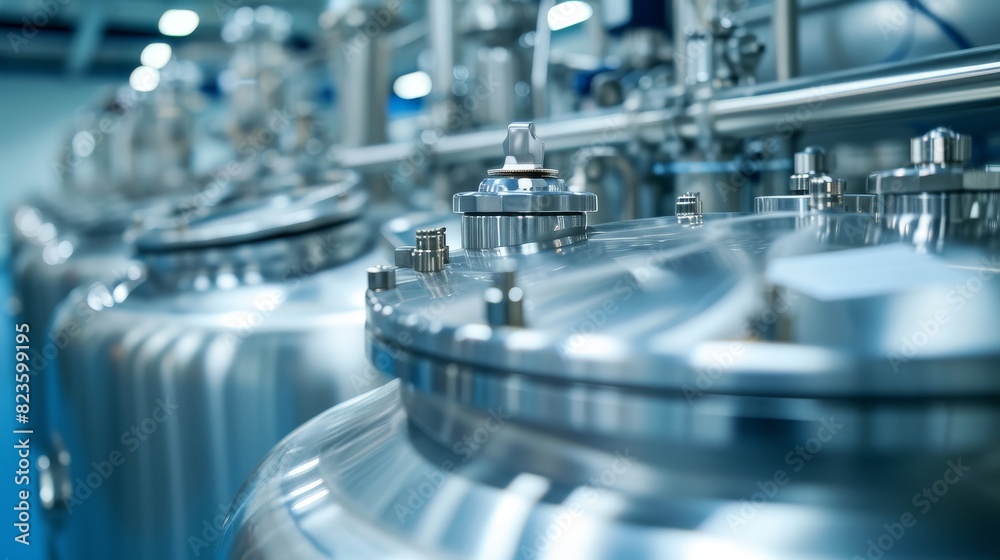 Stainless steel tanks and pipelines in a pharmaceutical clean room Stainless steel tanks and pipelines in a pharmaceutical clean room