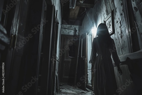 Halloween. A ghost girl in a nightgown wanders through © Jorge Ferreiro