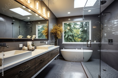 Bathroom. Contemporary bathroom with copyspace. Modern luxurious bathroom. Modern bathroom.