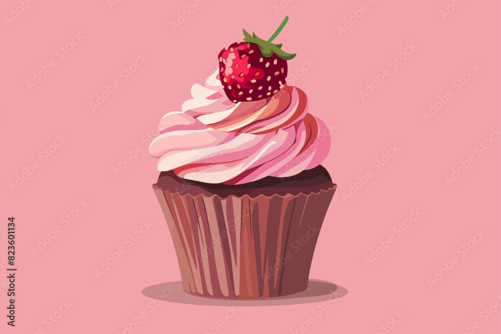 Illustration of a berry cupcake on a pink background. Illustration of a berry cupcake on a pink background.