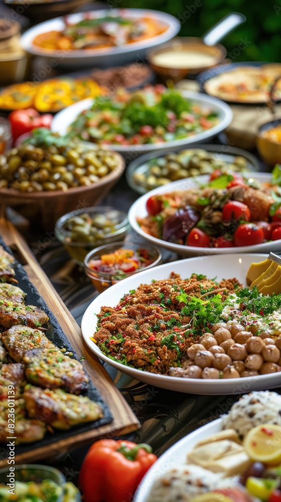 Vibrant Eid Side Dishes Display, Eid feast, Islamic celebration, Family feast.