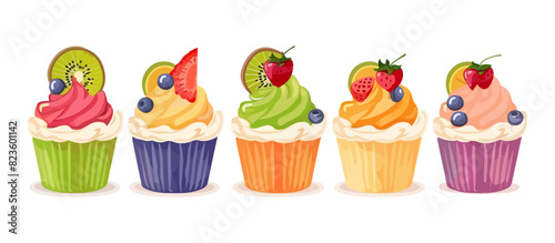 Illustration of berry muffins on a white background. Berry cupcake set.