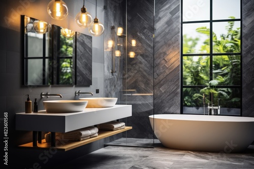 Bathroom. Contemporary bathroom with copyspace. Modern luxurious bathroom. Modern bathroom.