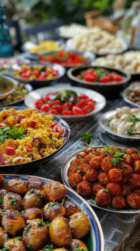 Vibrant Close-Up Eid Menu., Eid feast, Islamic celebration, Family feast.