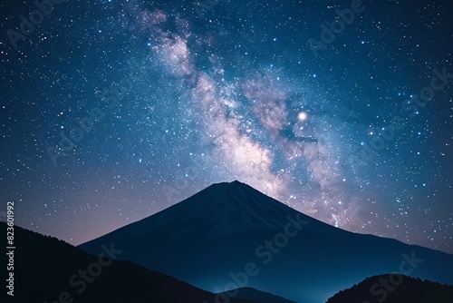 a mountain with stars in the sky photo
