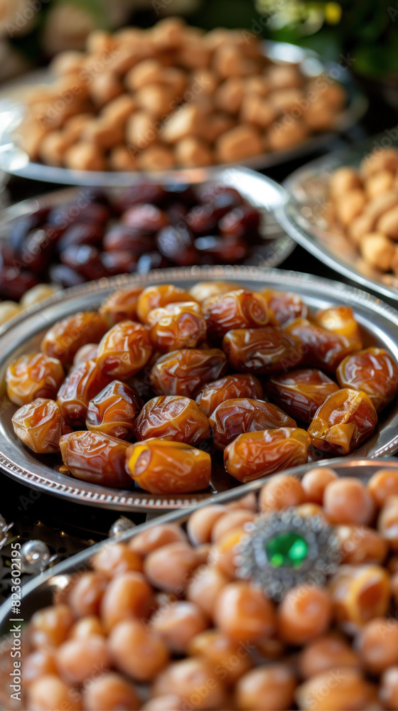 Festive Eid Sweets Close-Up., Eid feast, Islamic celebration, Family feast.