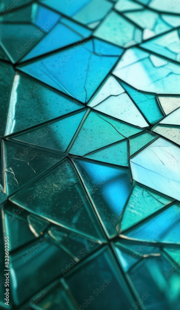 Aquamarine Fragmentation Abstract Background with Broken Mirror Glass in Blue-Green Aquamarine Fragmentation Abstract Background with Broken Mirror Glass in Blue-Green