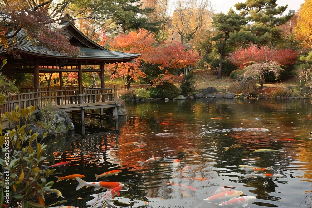 Koi carp fish in a japanese garden Koi carp fish in a japanese garden