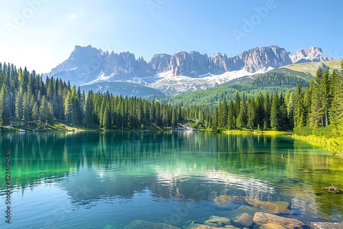 Lake Carezza Italian Alps South Tyrol Dolomites Italy photo