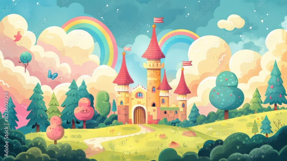 Whimsical Doodle Castle in a Joyful Dreamland of Happy Clouds, Giggling Rainbows, and Silly Trees Whimsical Doodle Castle in a Joyful Dreamland of Happy Clouds, Giggling Rainbows, and Silly Trees