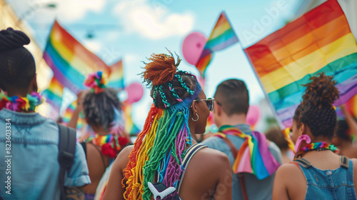 A group of people with rainbow umbrellas at a pride parade