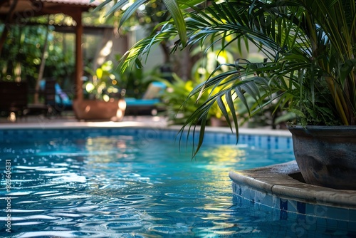 Plant and swimming pool in backyard