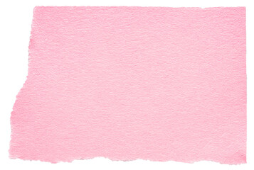Isolated pink cut out torn piece of blank paper note cardboard with texture and copy space for text, transparent png background design element
