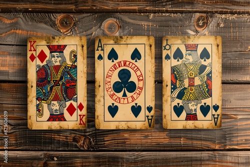 a group of cards on a wood surface