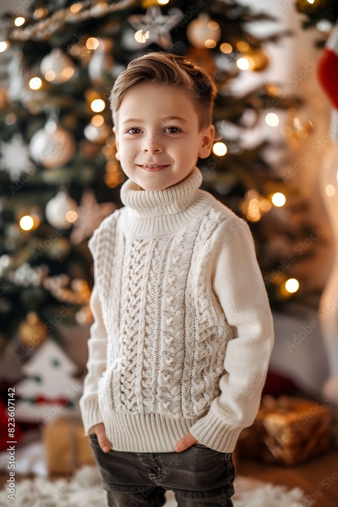 Portrait of a handsome boy in a white warm sweater standing Portrait of a handsome boy in a white warm sweater standing