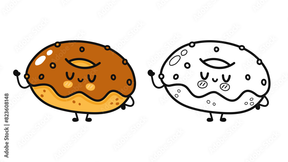Funny cute happy Chocolate Donut characters bundle set. Vector hand drawn cartoon kawaii character illustration icon. Cute Chocolate Donut. Outline cartoon illustration for coloring book Funny cute happy Chocolate Donut characters bundle set. Vector hand drawn cartoon kawaii character illustration icon. Cute Chocolate Donut. Outline cartoon illustration for coloring book