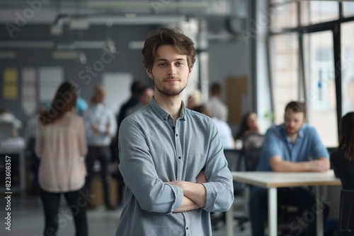 Portrait of relaxed young man standing in office