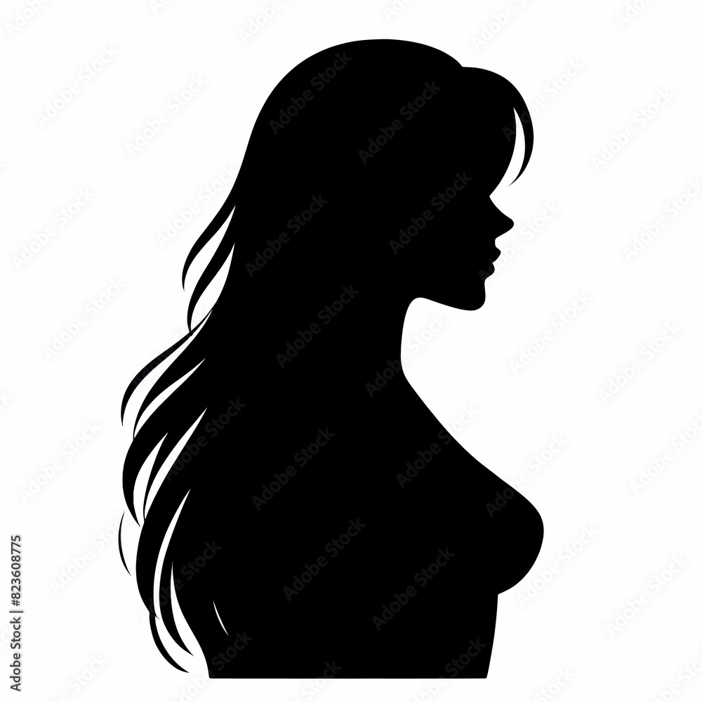 Timeless Presence: Woman's Silhouette with Long Hair against a Bold White Background