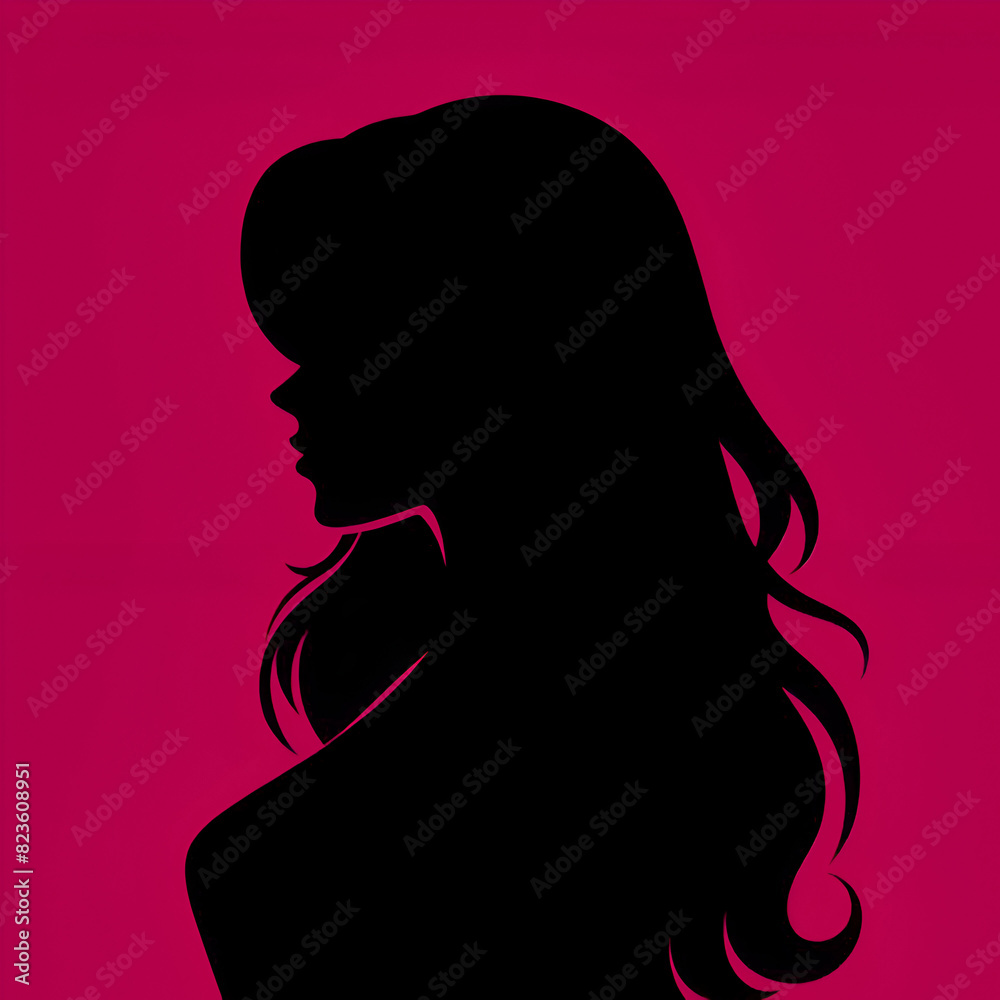 Ethereal Elegance: Silhouette of a Woman with Flowing Hair on Bold Canvas