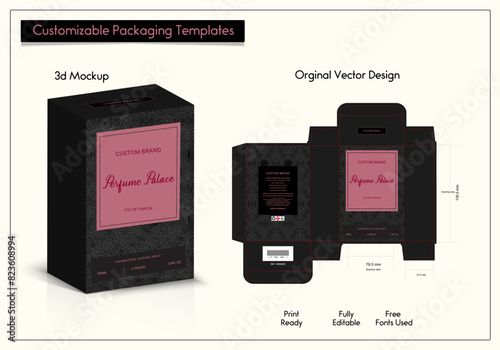 Box packaging die-cut template design. 3d mock-up of colorful and creative box design frames, for packaging, and design of Fragrance Box products Isolated on the background. vector illustration