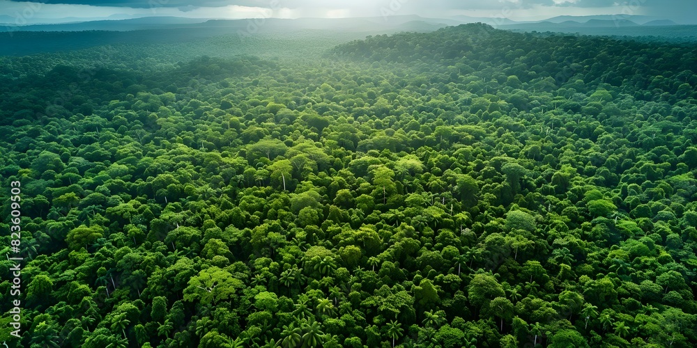 Capturing Carbon Emissions: Aerial Perspective of Dense Forest for Environmental Sustainability. Concept Carbon Emissions, Aerial Photography, Dense Forest, Environmental Sustainability, Conservation Capturing Carbon Emissions: Aerial Perspective of Dense Forest for Environmental Sustainability. Concept Carbon Emissions, Aerial Photography, Dense Forest, Environmental Sustainability, Conservation