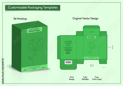 Box packaging die-cut template design. 3d mock-up of colorful and creative box design frames, for packaging, and design of Fragrance Box products Isolated on the background. vector illustration