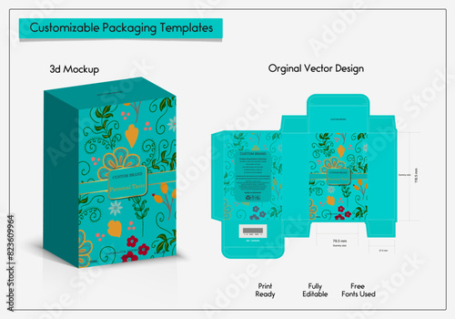 Box packaging die-cut template design. 3d mock-up of colorful and creative box design frames, for packaging, and design of Fragrance Box products Isolated on the background. vector illustration