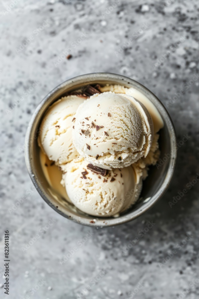 Ice cream with chocolate chips top view Ice cream with chocolate chips top view