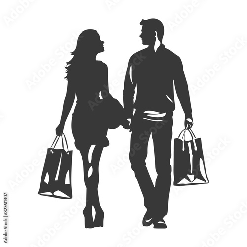 Silhouette man and women with Shopping basket full body black color only