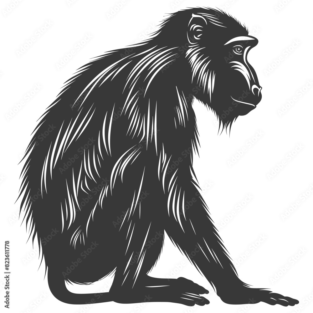 Silhouette Mandrill animal black color only Silhouette Mandrill animal black color only