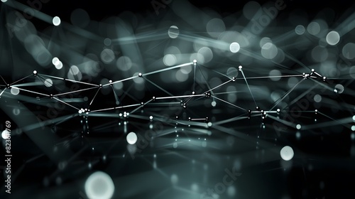 Abstract futuristic network background showcasing interconnected nodes and light trails, symbolizing modern technology and data communication. photo