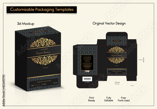 Box Collection of design elements, luxury box labels, icons, frames, for packaging, and design of luxury products. for perfume,soap, Made with golden foil.Isolated on a black background. vector illust