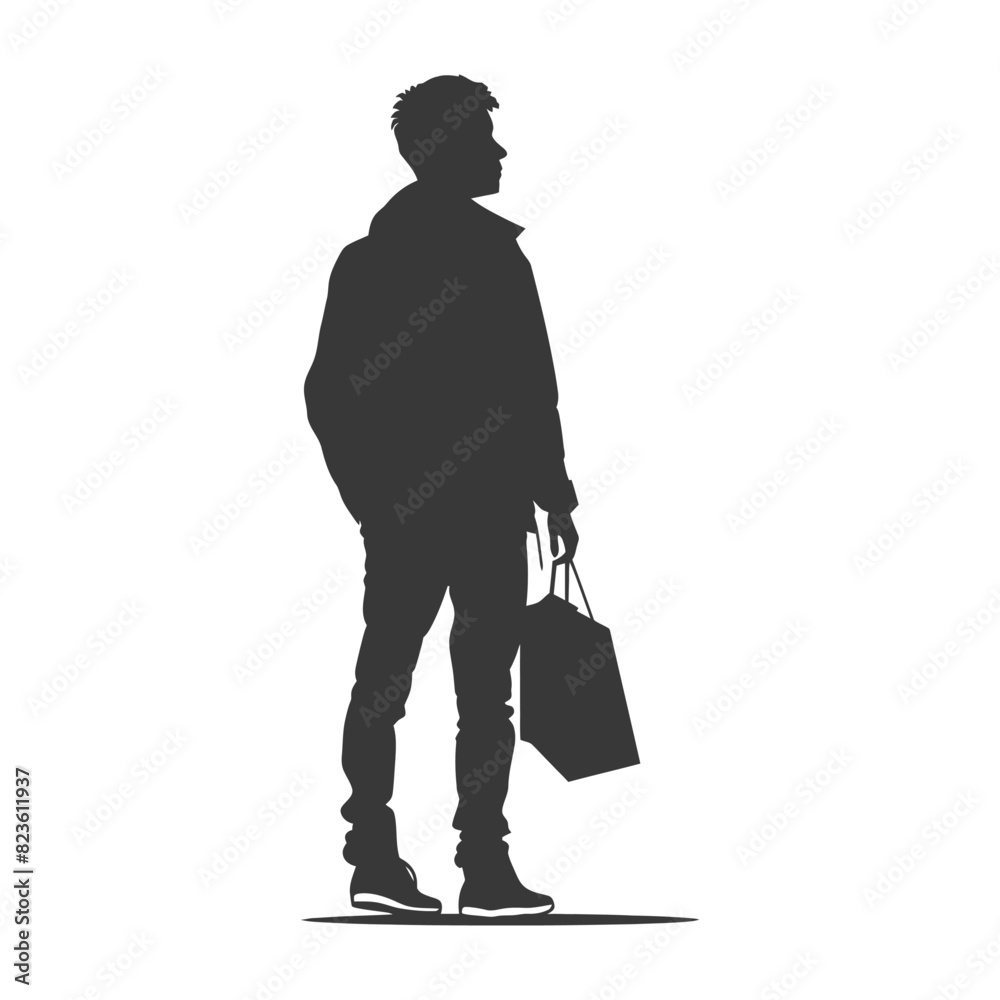 Silhouette man with Shopping bag full body black color only Silhouette man with Shopping bag full body black color only